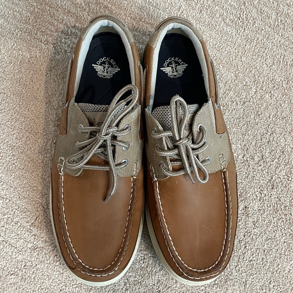 Mens Dockers Tan and Brown Leather Boat Shoes